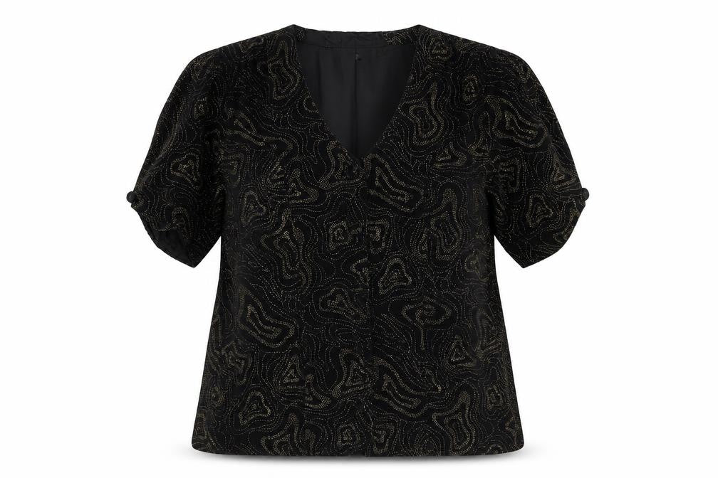 Charlotte Halton Women’s Black Beaded Velvet Blouse Size 12 Evening Classic