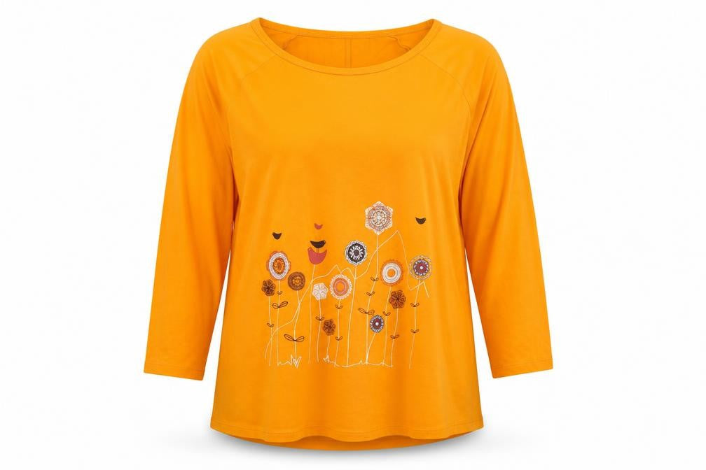 bpc bonprix collection Women Orange Floral Print XL 3/4 Sleeve Tshirt