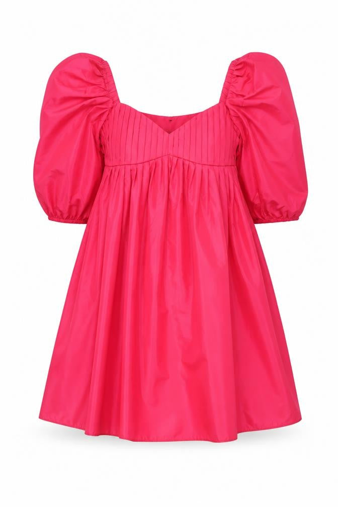 Zara Women Red A-Line Puff Sleeve Short Pleated Dress XS