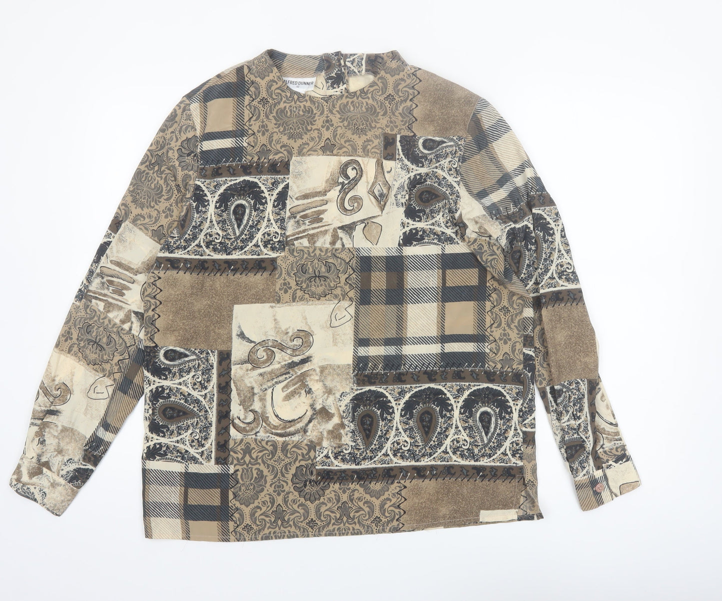 Alfred Dunner Women's Beige Paisley Patchwork Long Sleeve Tunic Blouse Size 10