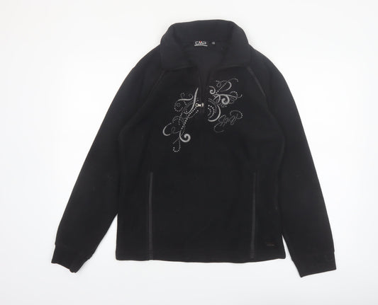 CMP Womens Black Fleece Pullover Sweatshirt M Rhinestone 1/4 Zip