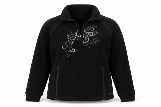 CMP Womens Black Fleece Pullover Sweatshirt M Rhinestone 1/4 Zip
