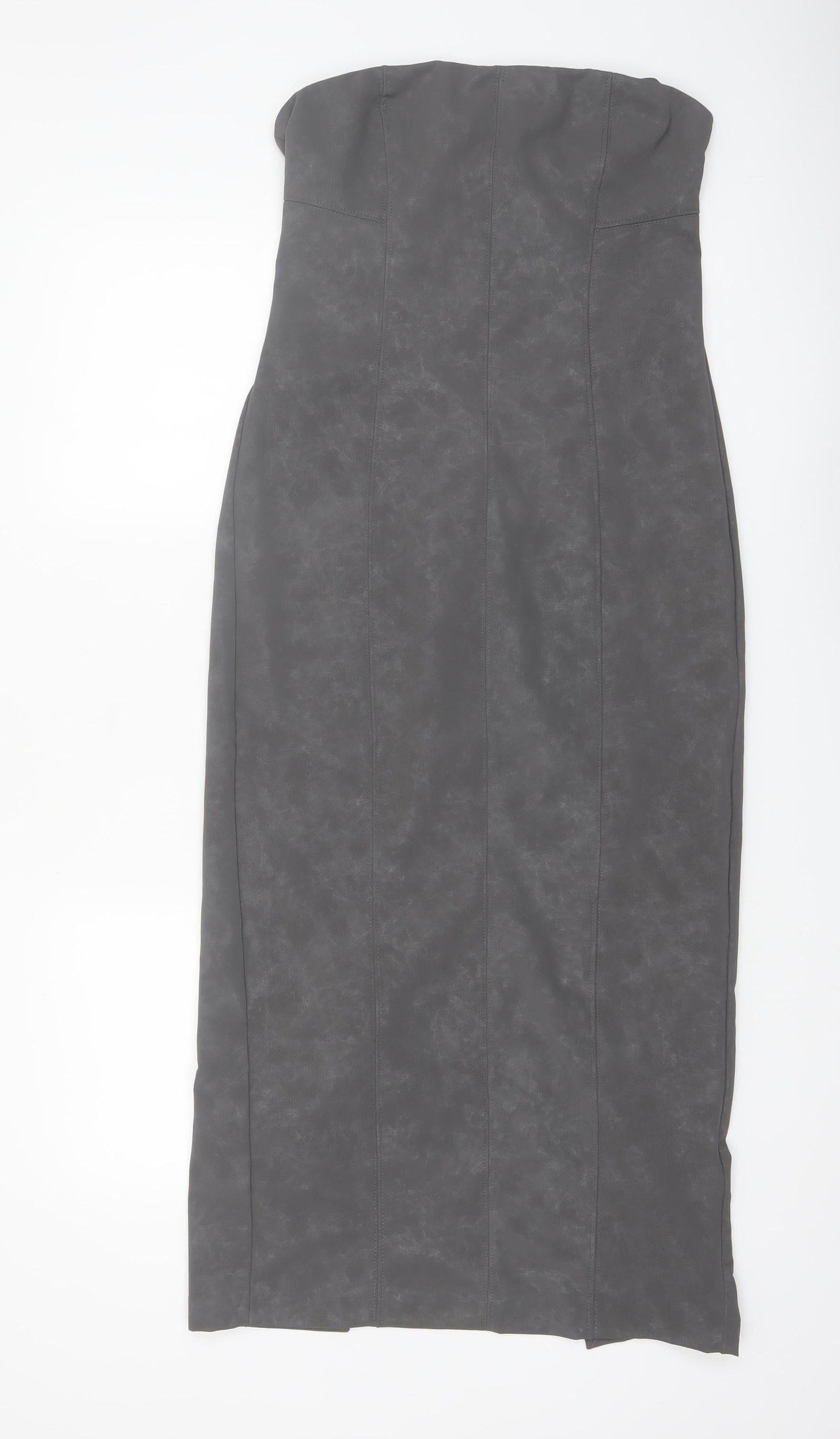 Bershka Women's Grey Faux Leather Strapless Bodycon Midi Dress Size 12