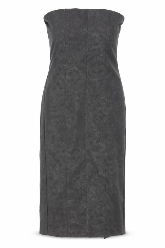 Bershka Women's Grey Faux Leather Strapless Bodycon Midi Dress Size 12