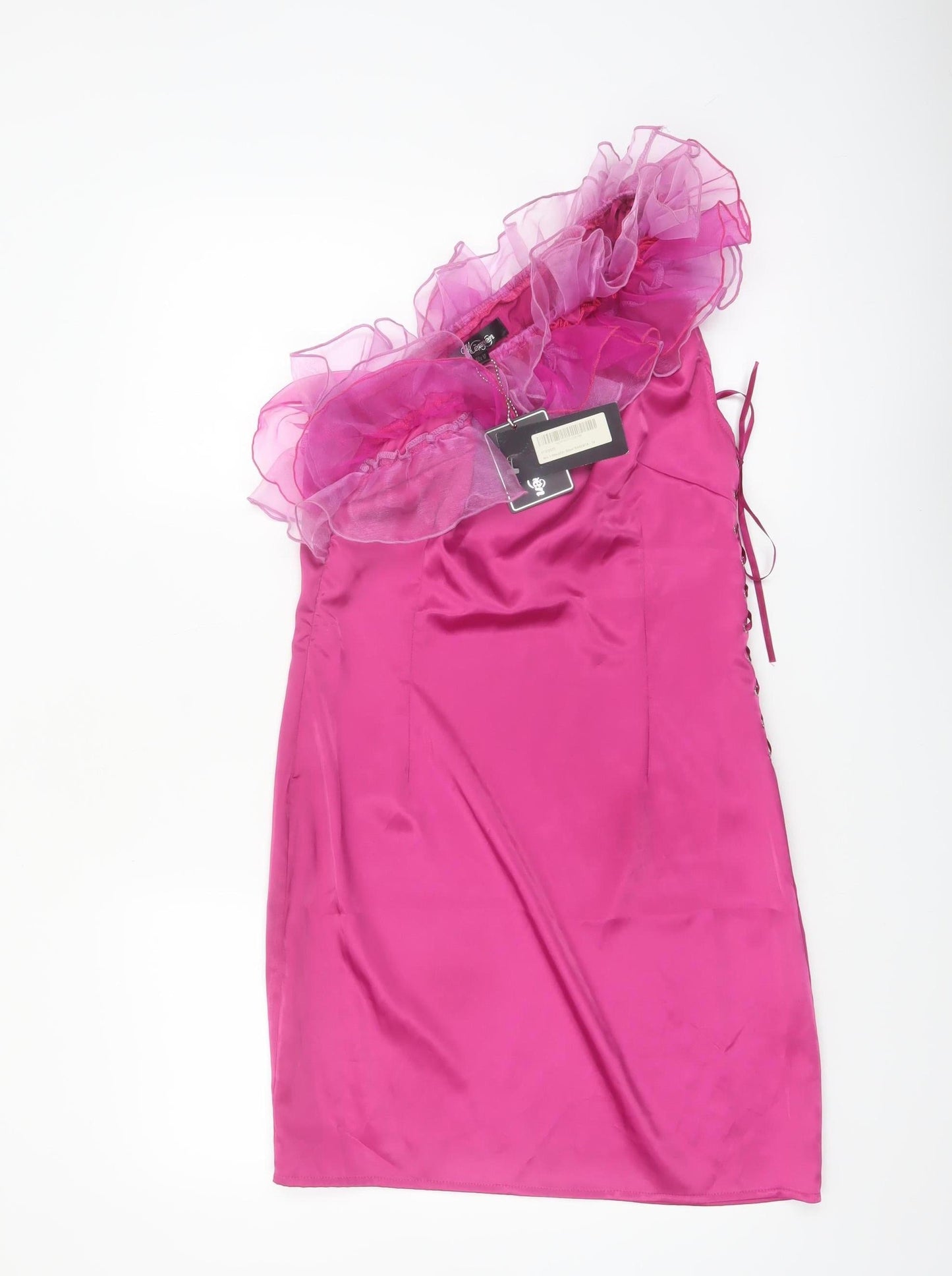 Heaven Women's Pink One Shoulder Ruffle Bodycon Dress Size 12