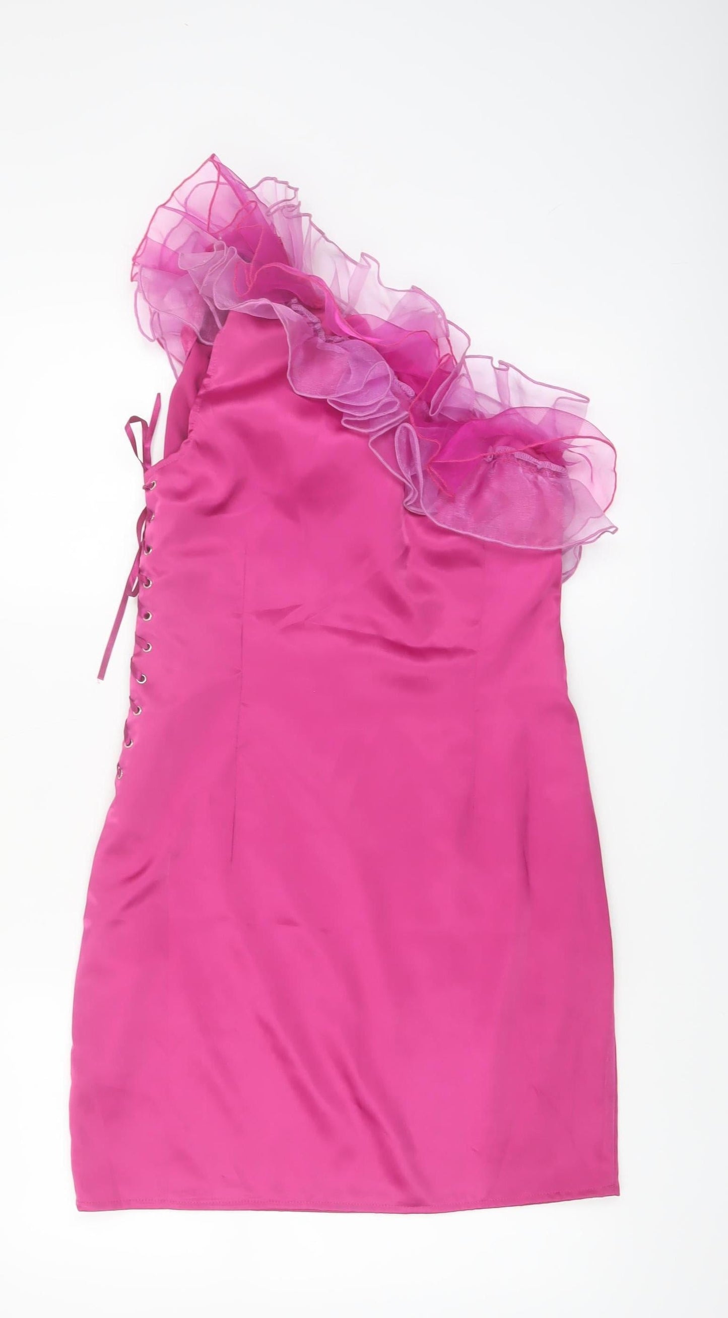 Heaven Women's Pink One Shoulder Ruffle Bodycon Dress Size 12