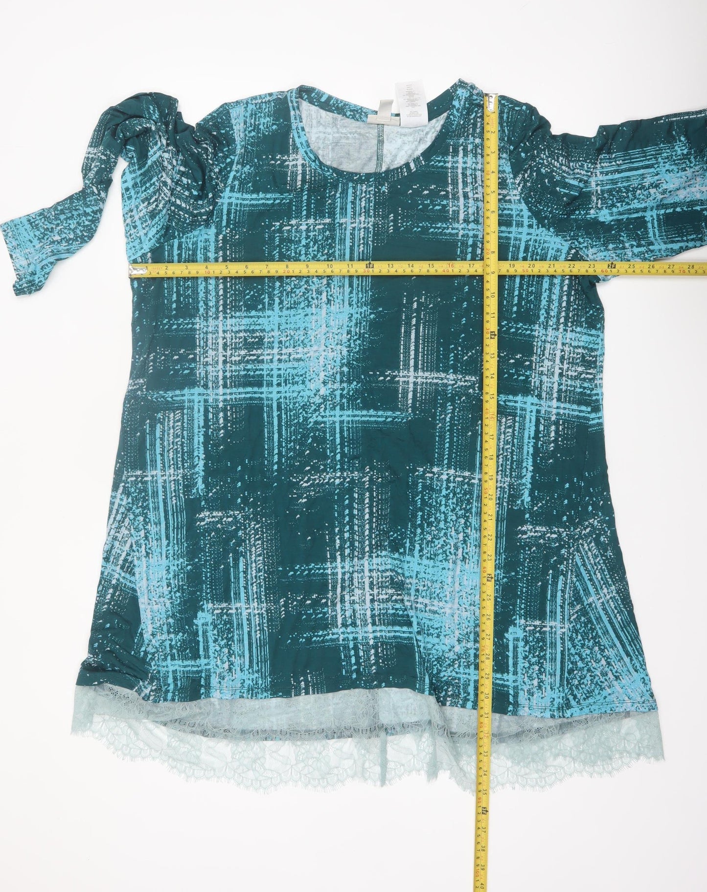 Logo by Lori Goldstein Womens Blue Check Lace Hem Tunic Top 3XL