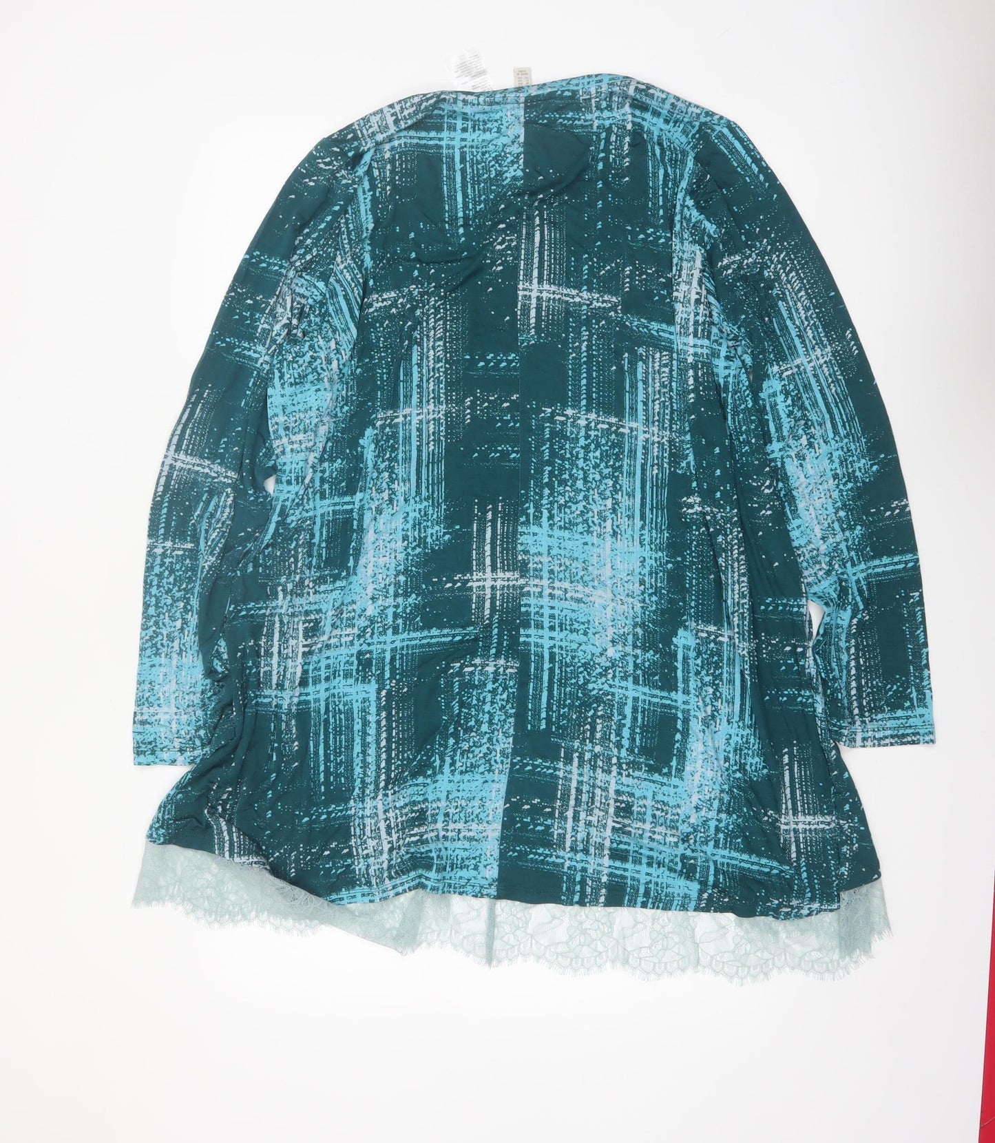 Logo by Lori Goldstein Womens Blue Check Lace Hem Tunic Top 3XL