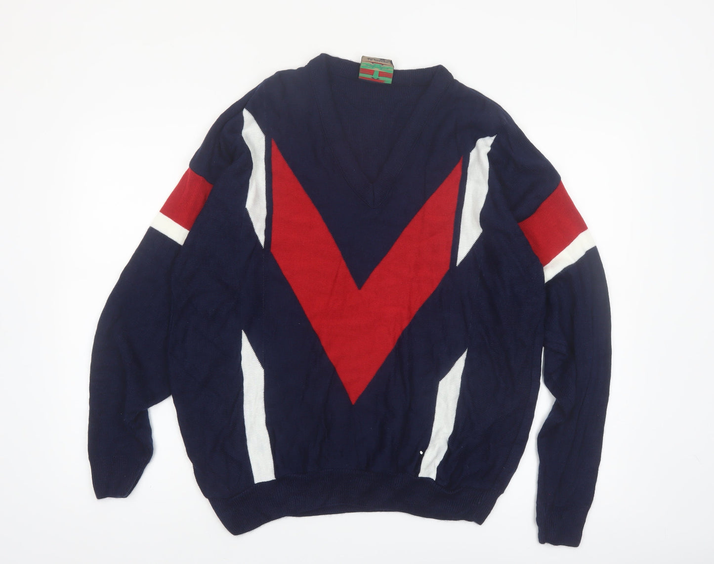 Di Maggio Men's Blue Red V-Neck Geometric Acrylic Jumper M