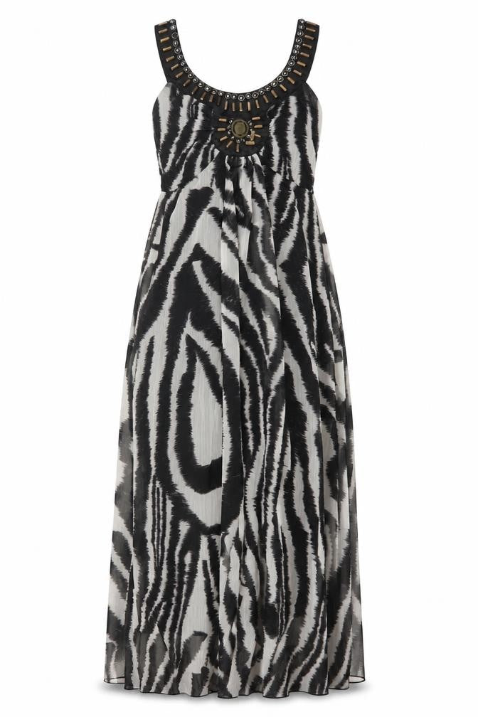 AX Paris Women’s Black Zebra Print Beaded Maxi Dress Size 8