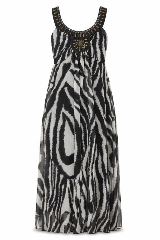 AX Paris Women’s Black Zebra Print Beaded Maxi Dress Size 8