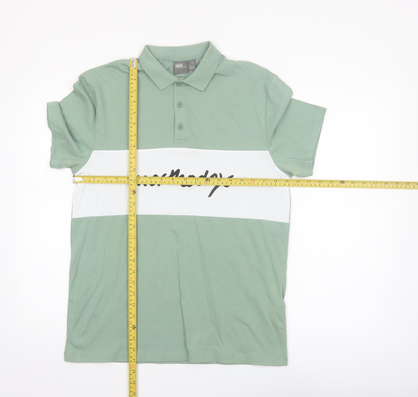 ASOS Men’s Green & White Colourblock Polo Shirt Size M 100% Cotton