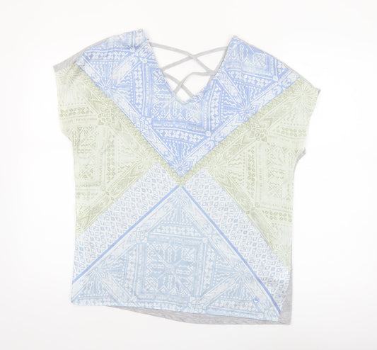 Tom Tailor Women's Blue Geometric V-Neck Strappy T-Shirt Size S