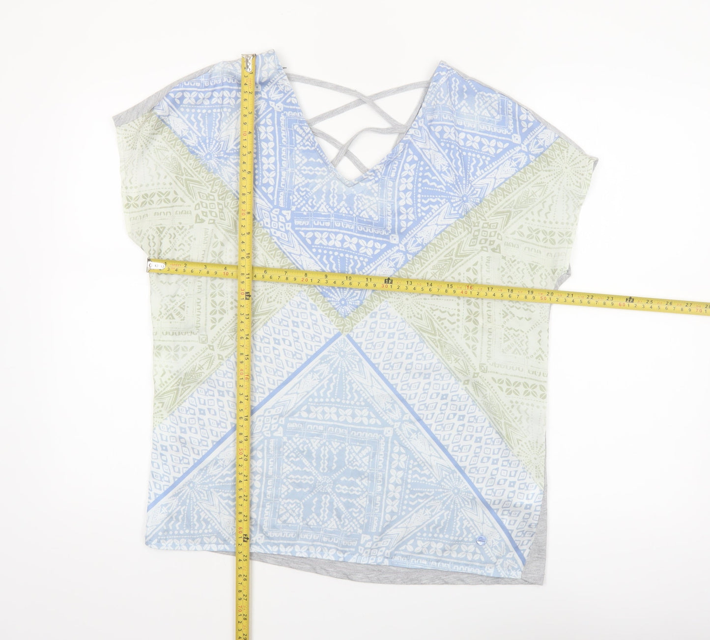 Tom Tailor Women's Blue Geometric V-Neck Strappy T-Shirt Size S