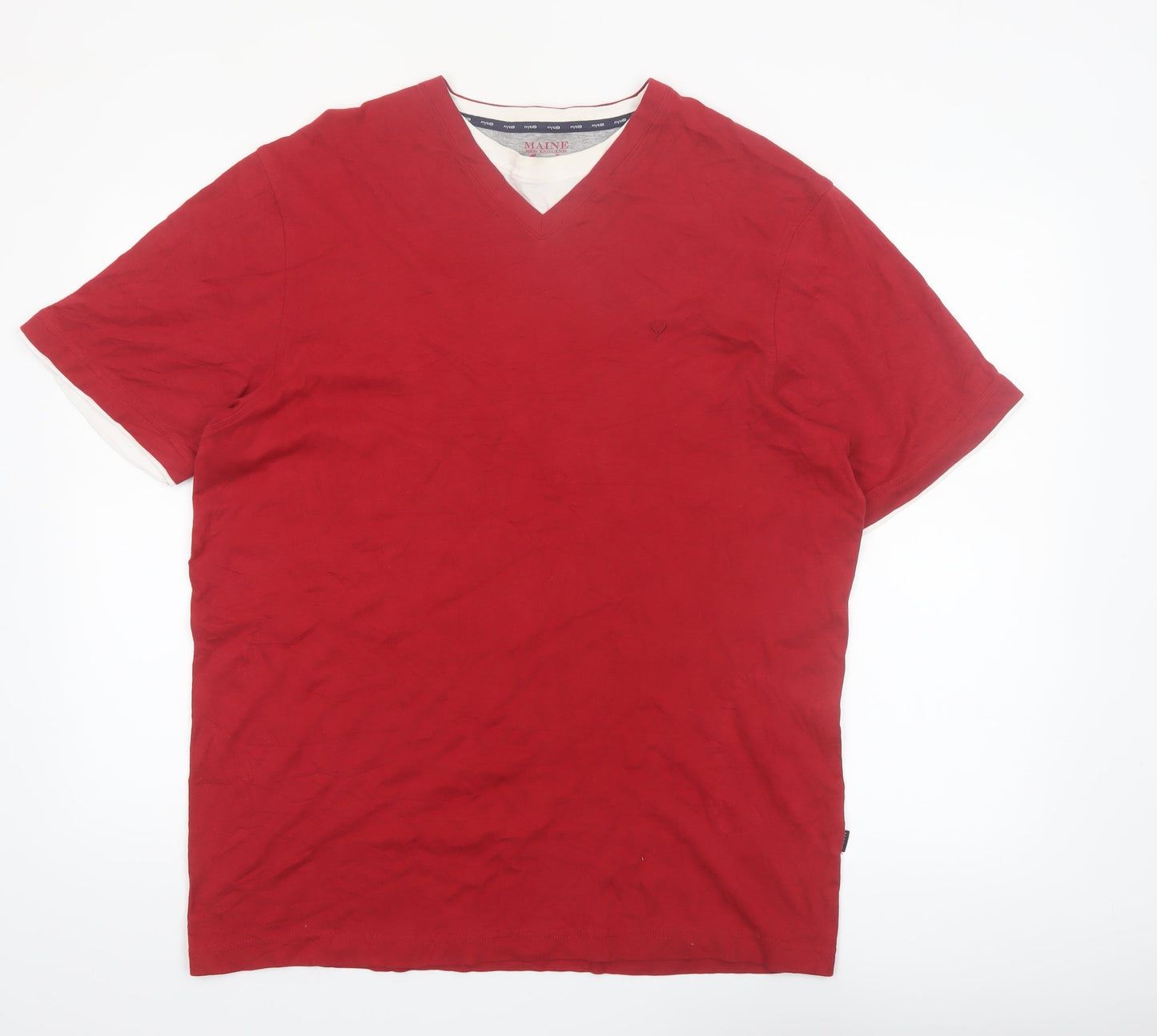Maine New England Men's Red V-Neck Cotton T-Shirt Size L