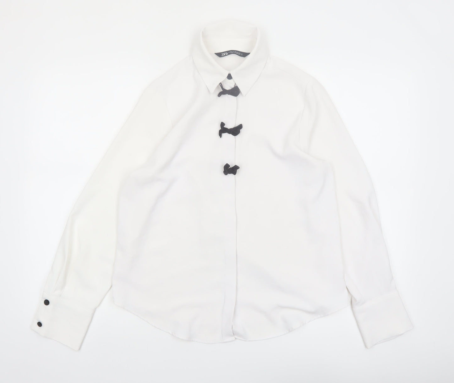 Zara Women White Collared Long Sleeve Button Blouse XS
