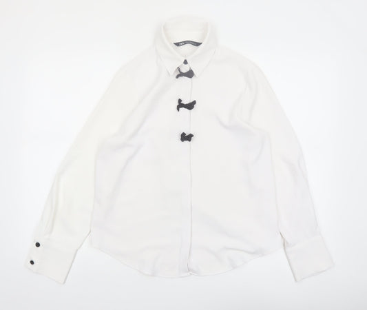 Zara Women White Collared Long Sleeve Button Blouse XS