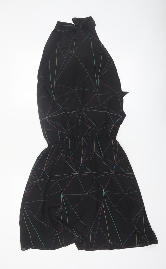 Reiss Women’s Black Halter Geometric Knee Length Polyester Dress UK 6
