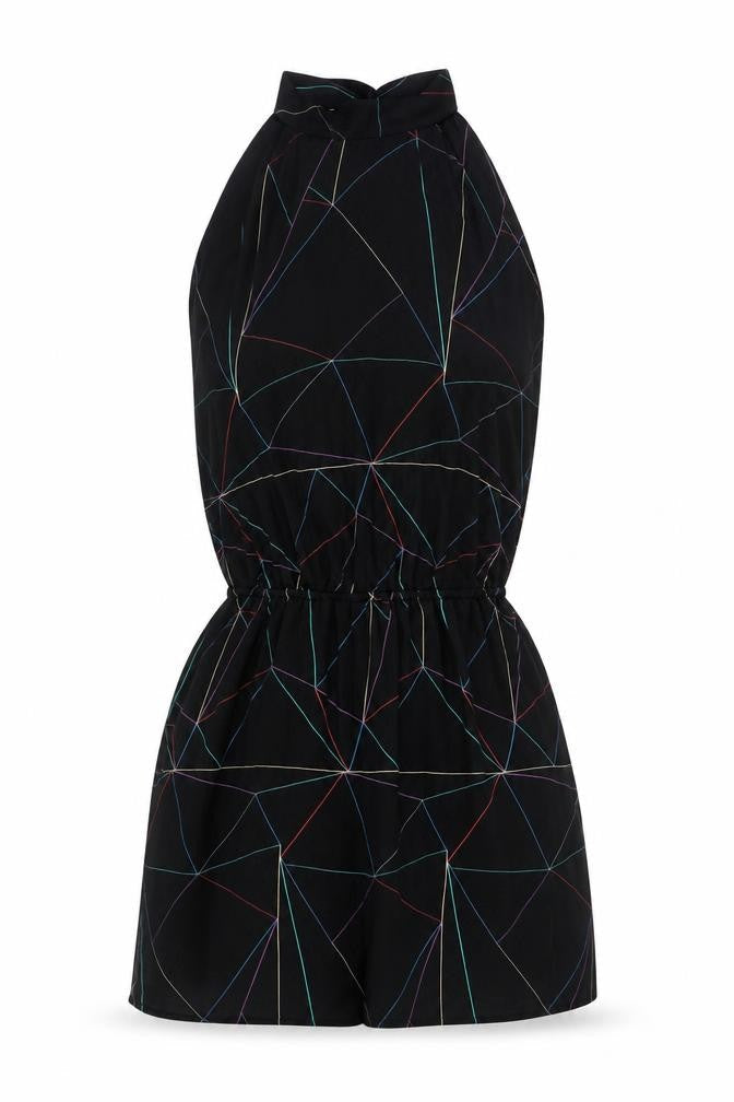 Reiss Women’s Black Halter Geometric Knee Length Polyester Dress UK 6