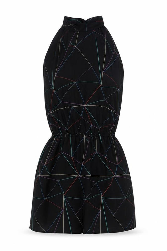 Reiss Women’s Black Halter Geometric Knee Length Polyester Dress UK 6