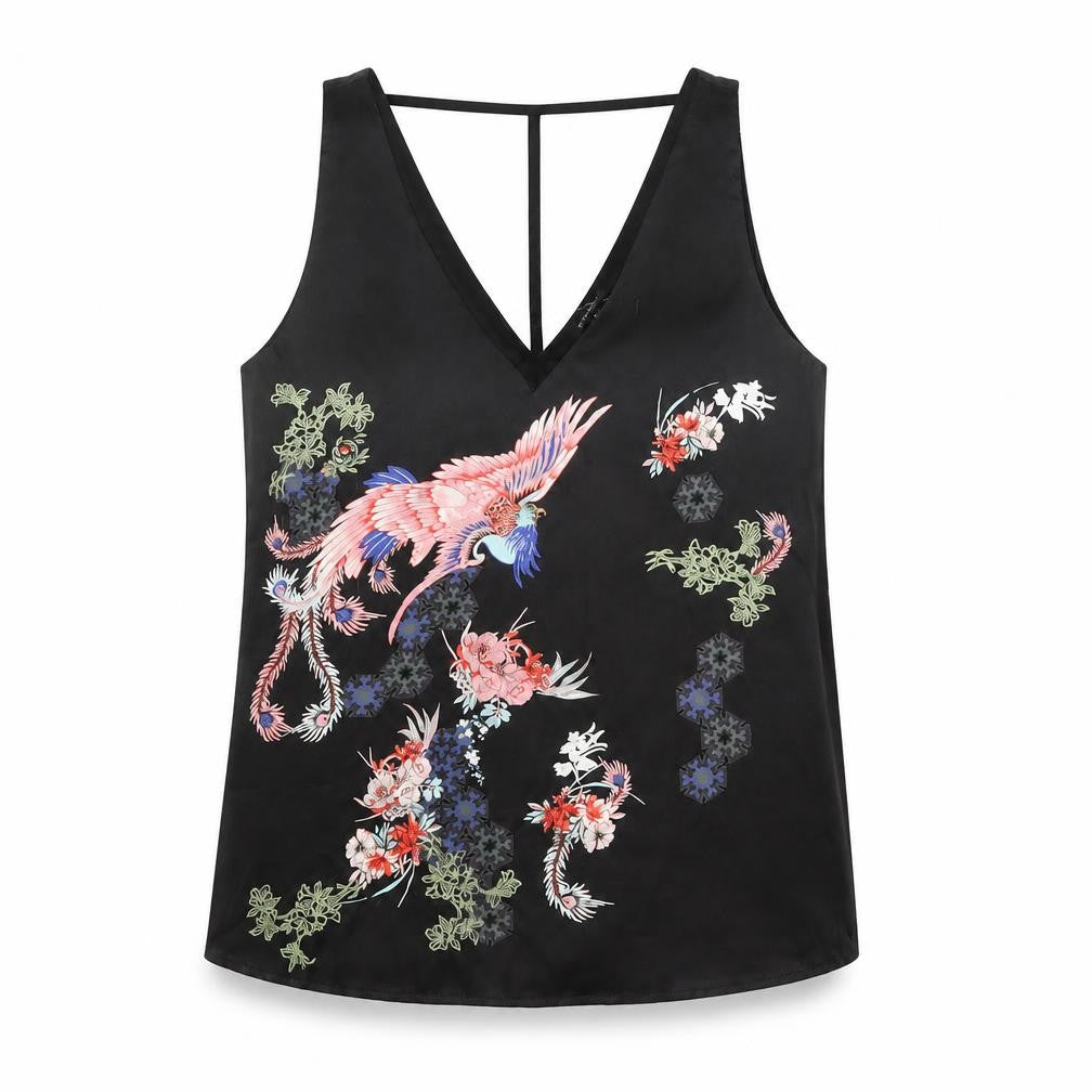 River Island Womens Black Floral Satin Camisole Top Size 6