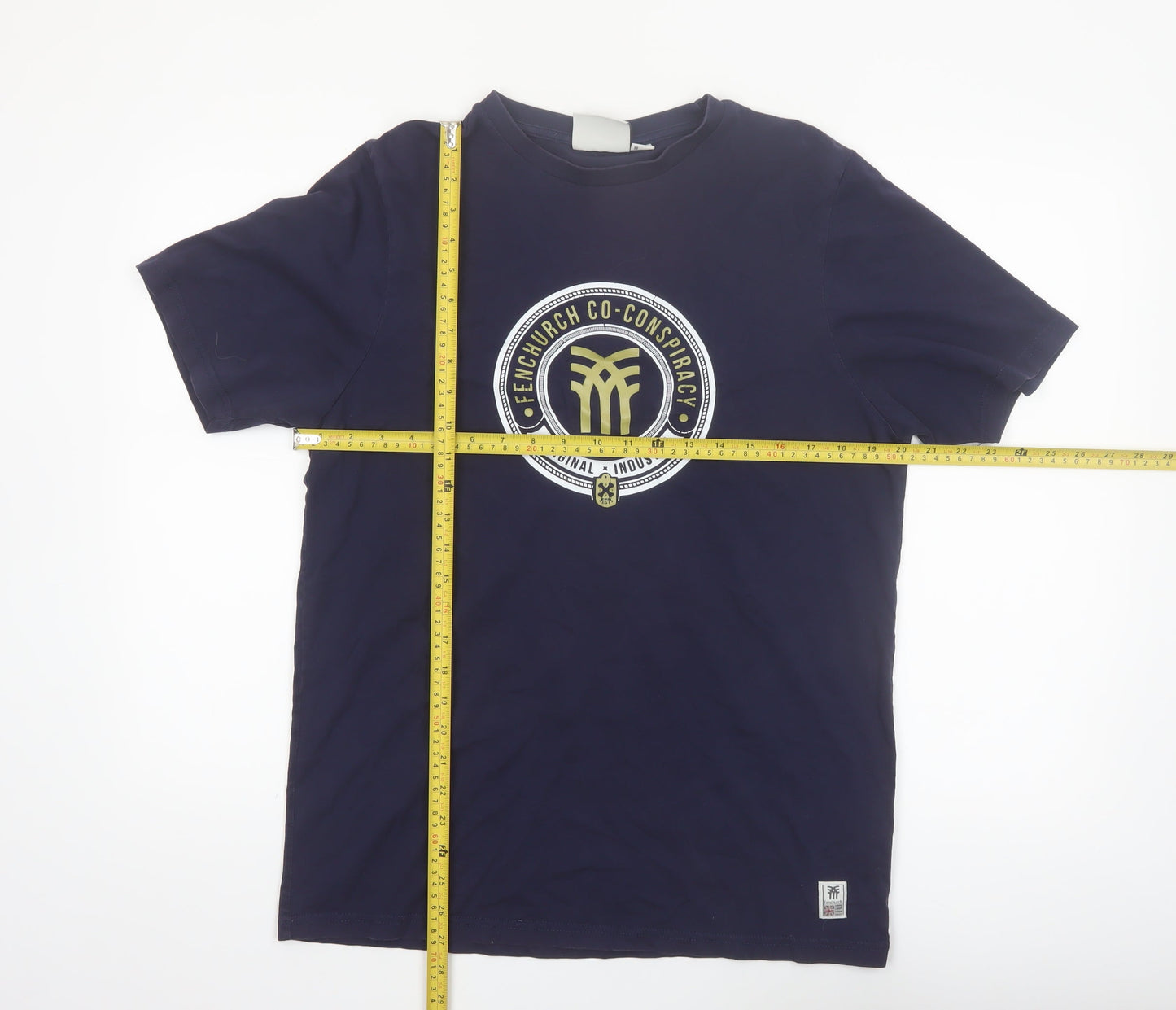 Fenchurch Men's Navy Blue Graphic Print Cotton T-Shirt Size M