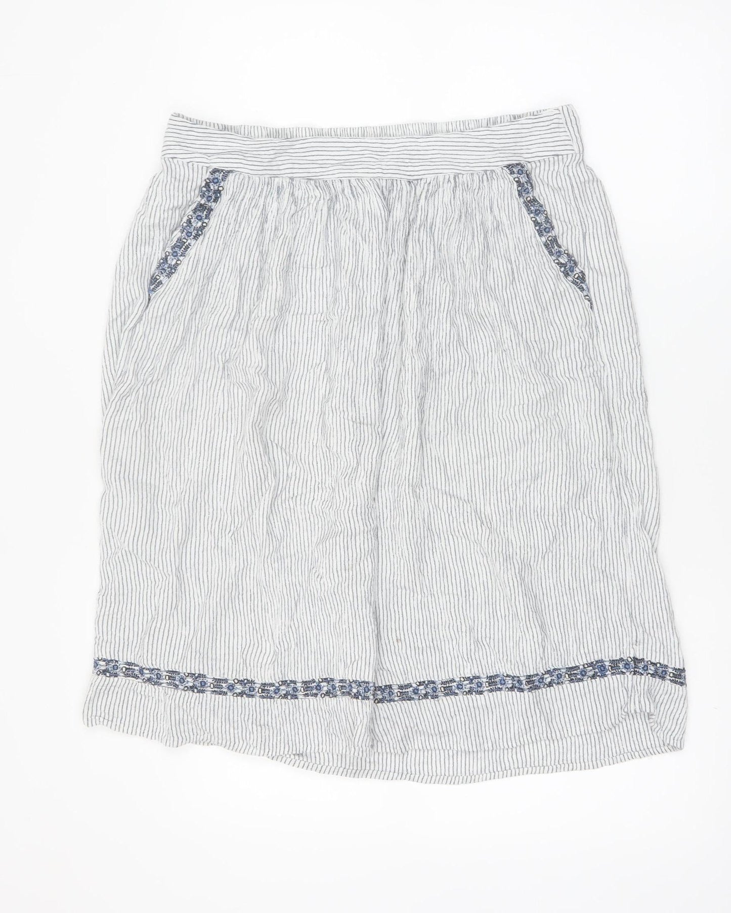 Marks and Spencer Women White Striped A-Line Knee Length Skirt Size 14