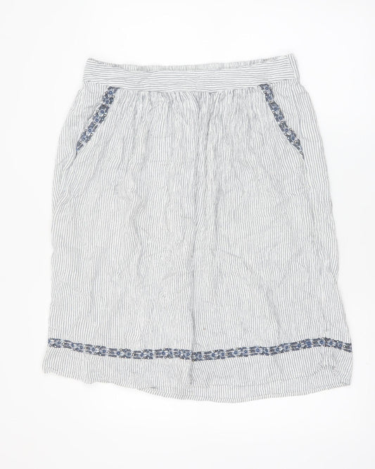 Marks and Spencer Women White Striped A-Line Knee Length Skirt Size 14