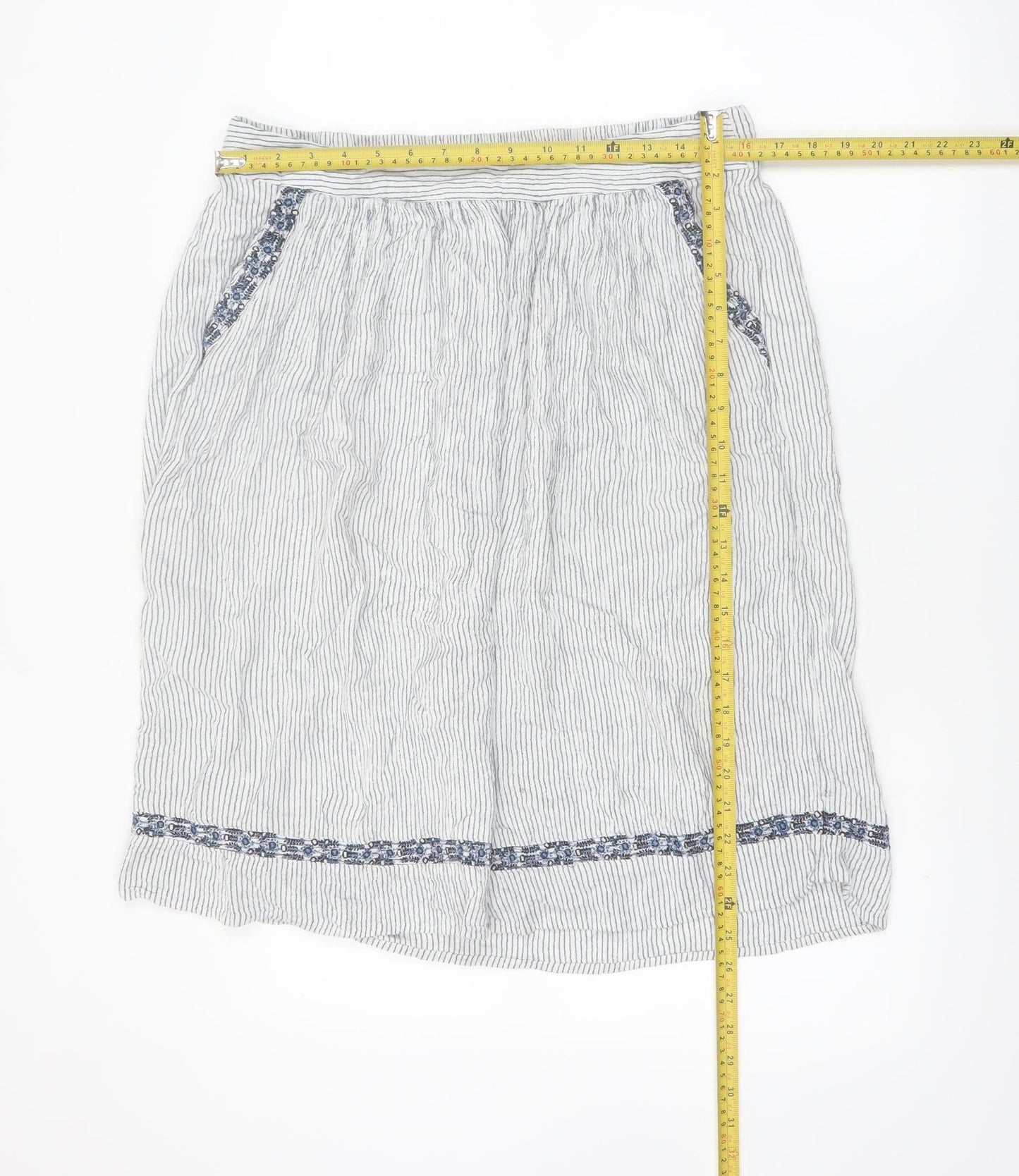 Marks and Spencer Women White Striped A-Line Knee Length Skirt Size 14