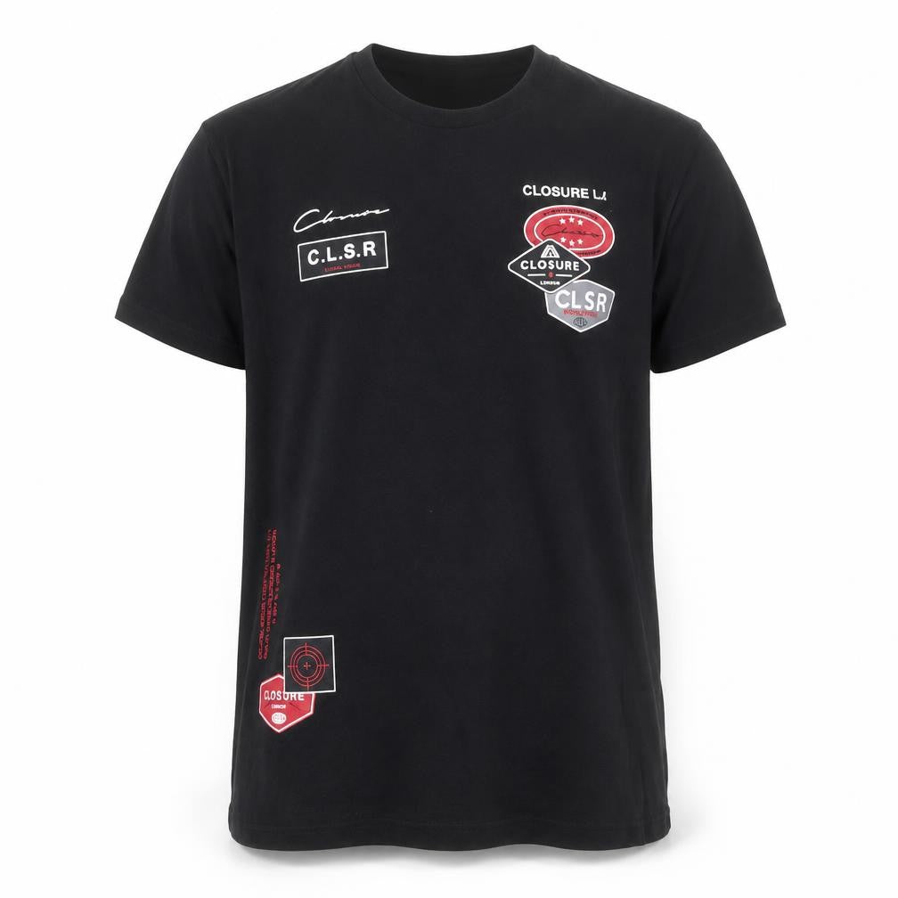 Closure London Men’s Black Graphic Logo T-Shirt Size M Cotton Crew Neck