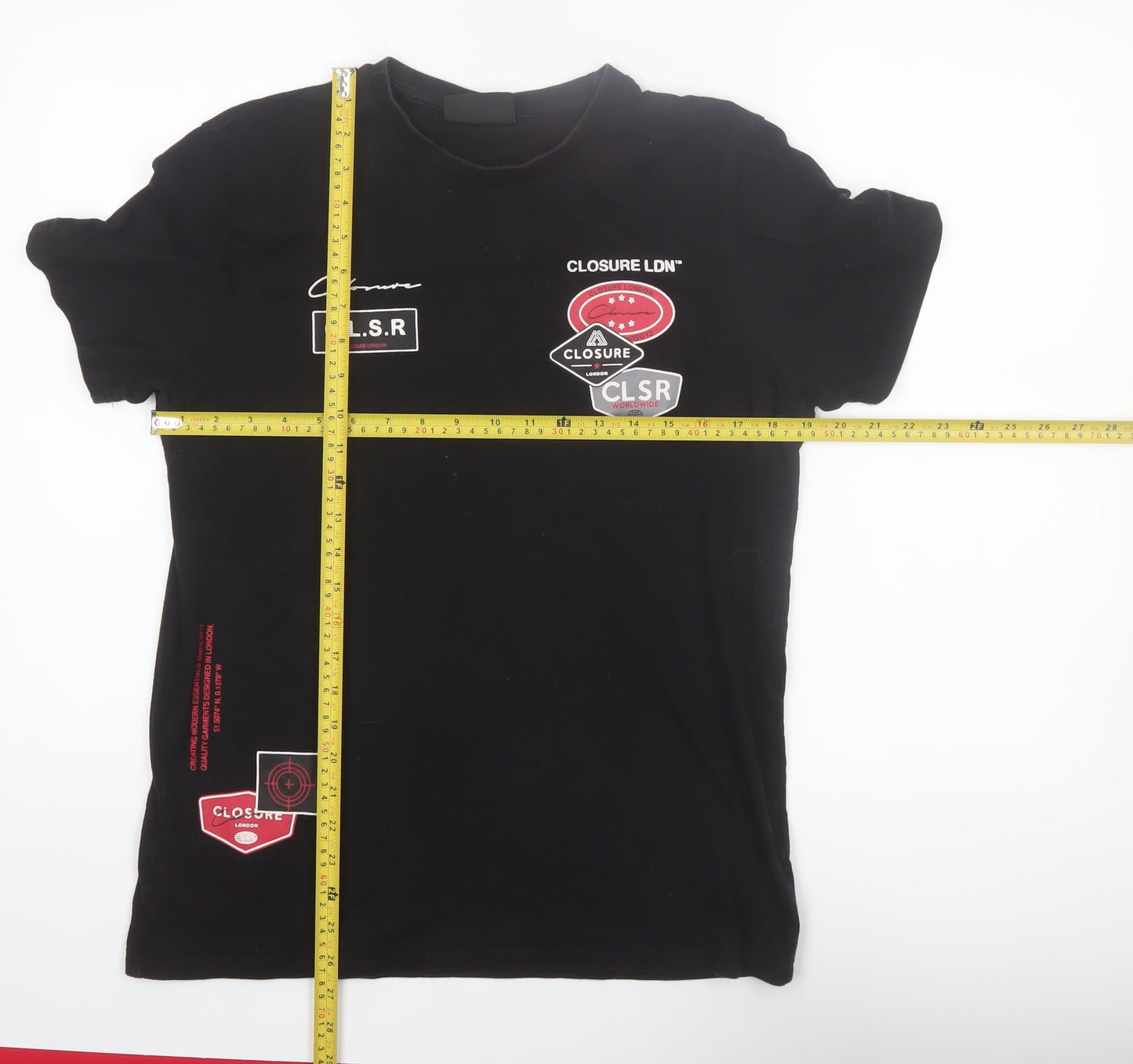 Closure London Men’s Black Graphic Logo T-Shirt Size M Cotton Crew Neck
