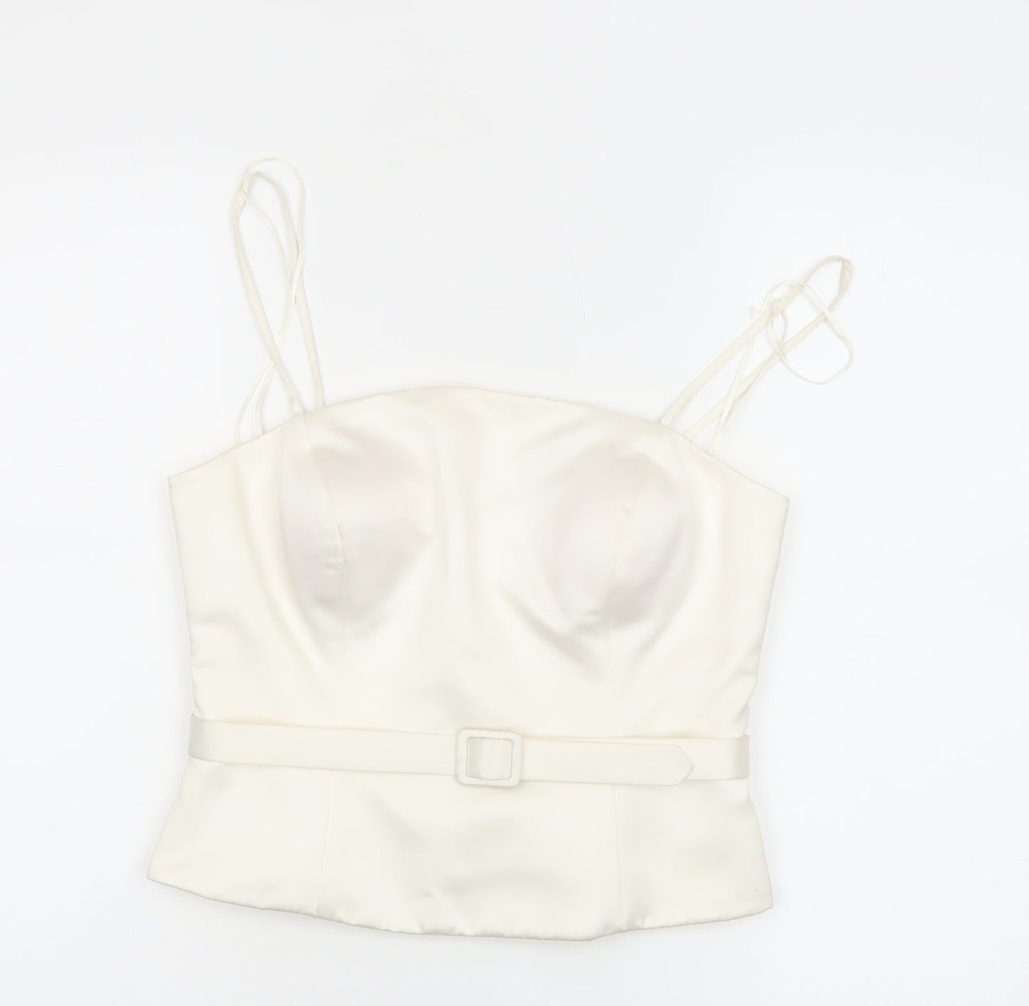 Ronald Joyce Women Ivory Satin Camisole Sweetheart Blouse UK 12