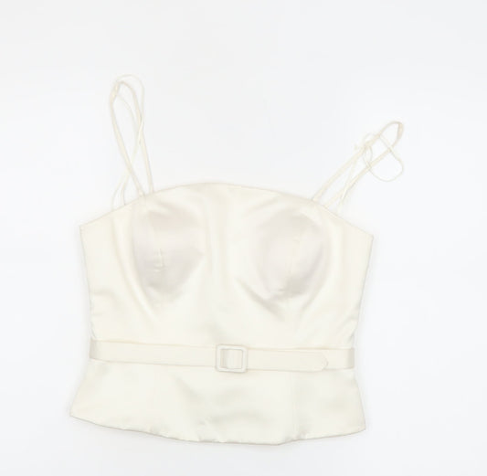 Ronald Joyce Women Ivory Satin Camisole Sweetheart Blouse UK 12