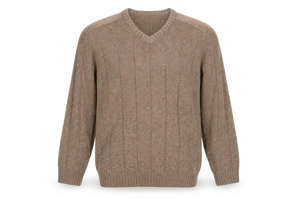 James Pringle Men's Beige Acrylic V-Neck Pullover Jumper L