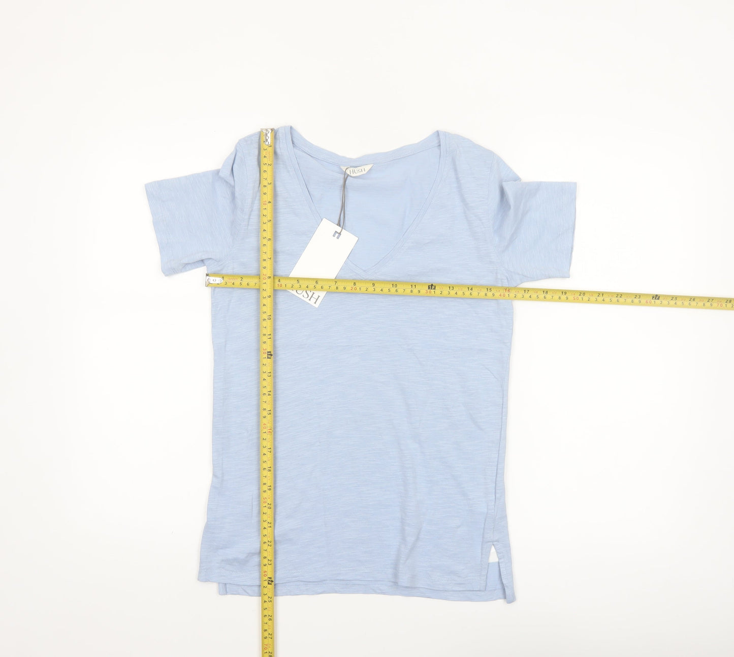 Hush Womens Blue 2XS V-Neck Cotton Short Sleeve T-Shirt