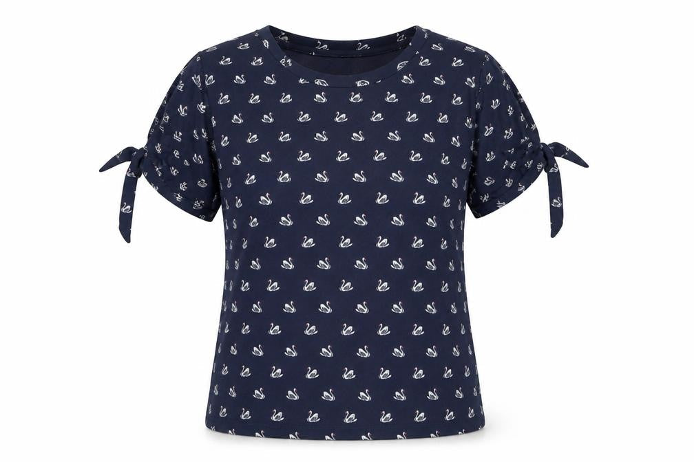 Warehouse Womens Blue Swan Print Tie Sleeve T-Shirt Size 10