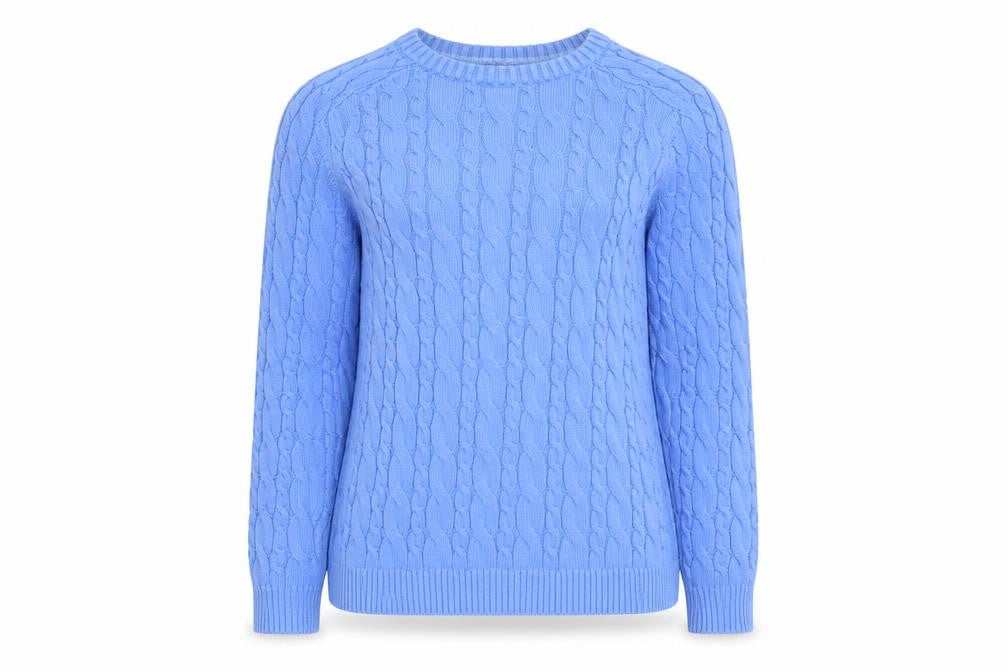 Lands' End Women Blue Cable-Knit Cotton Jumper Size L