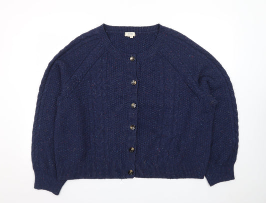 Fat Face Womens Blue Wool Cable Knit Cardigan UK 22