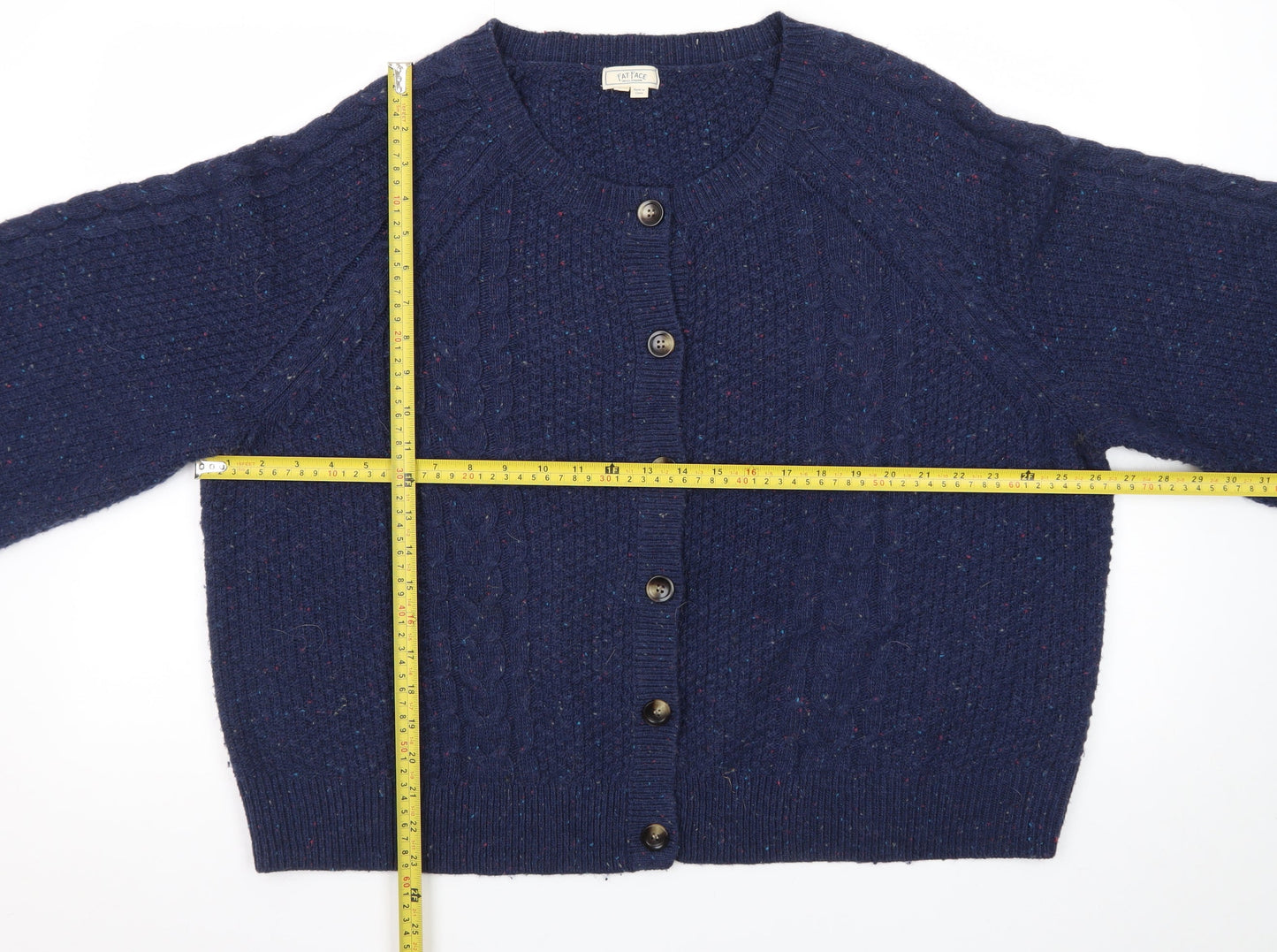 Fat Face Womens Blue Wool Cable Knit Cardigan UK 22