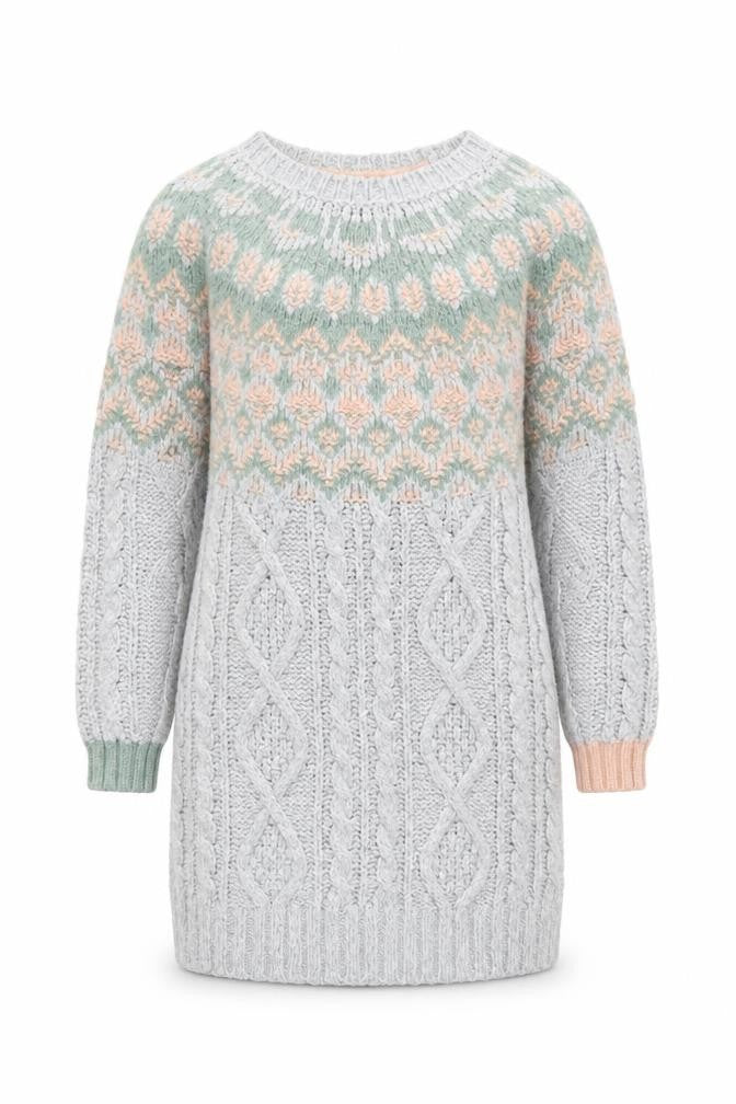 White Stuff Girls Grey Fair Isle Knit Sweater Dress 5-6 Years Winter Casual
