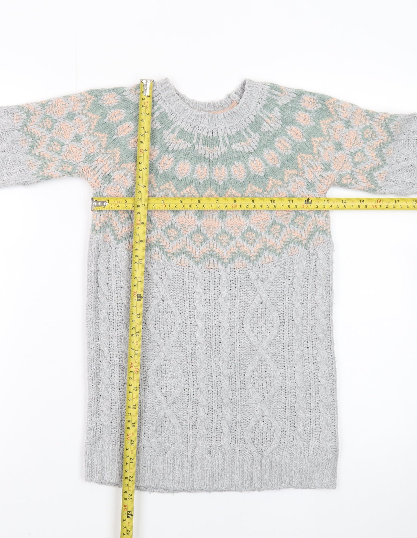 White Stuff Girls Grey Fair Isle Knit Sweater Dress 5-6 Years Winter Casual