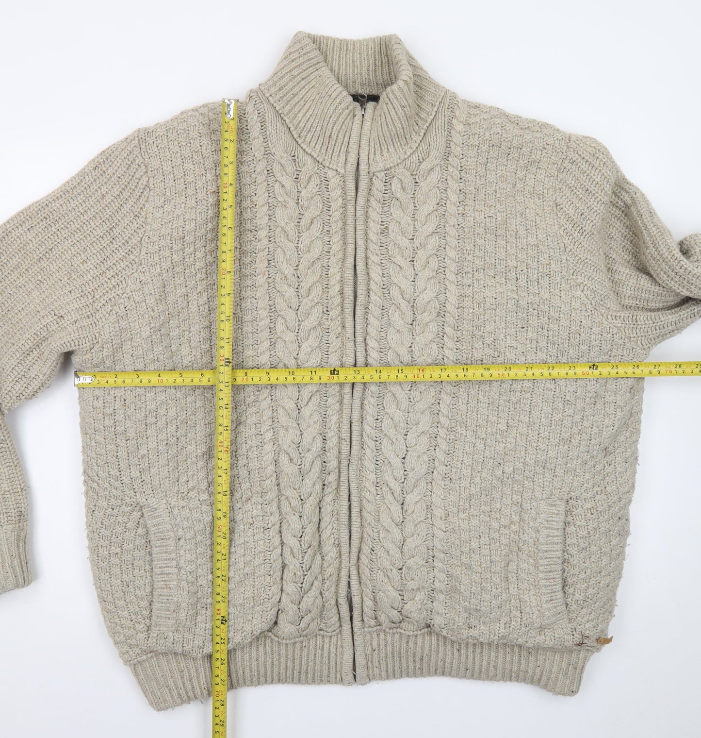 RJR John Rocha Men's Beige 2XL Cable Knit Wool Full Zip Jumper