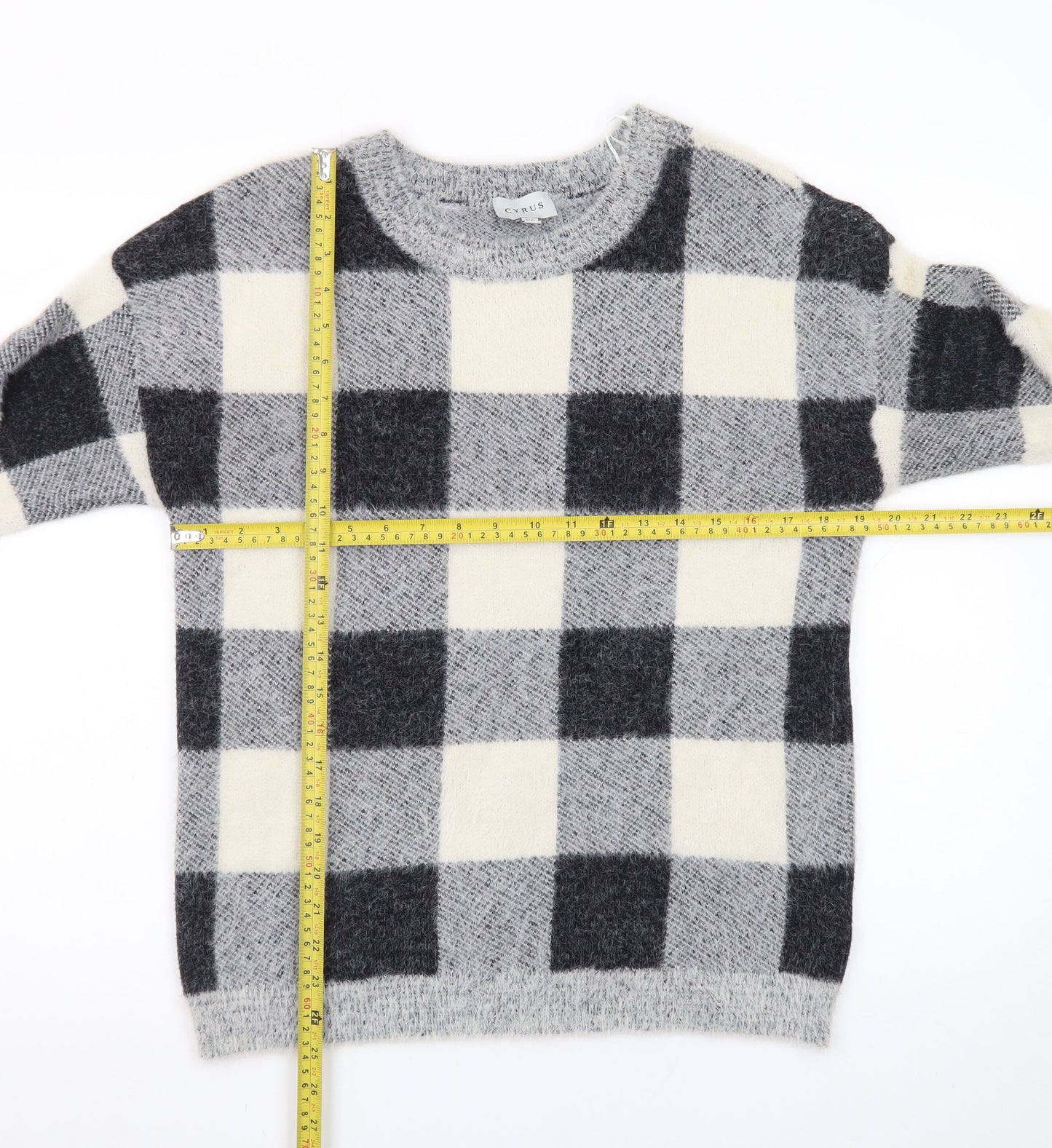 Cyrus Women Grey Check Knit Pullover Jumper XS Nylon Blend
