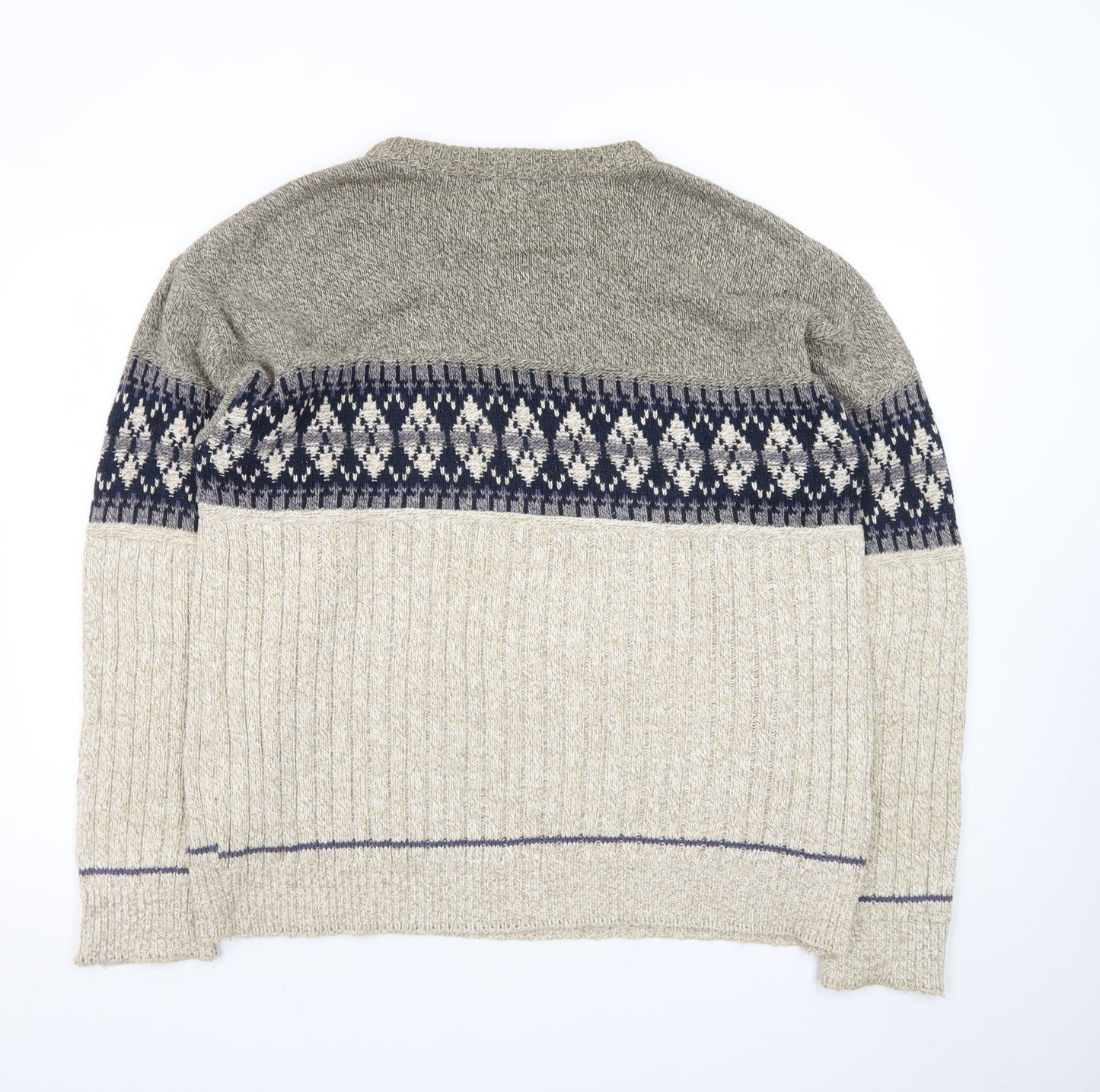 FieldMaster Men's Beige Fair Isle Knit Pullover Jumper L