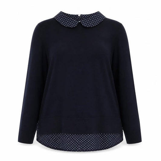 Hobbs Women Blue Collared Layered Look Cotton Jumper L