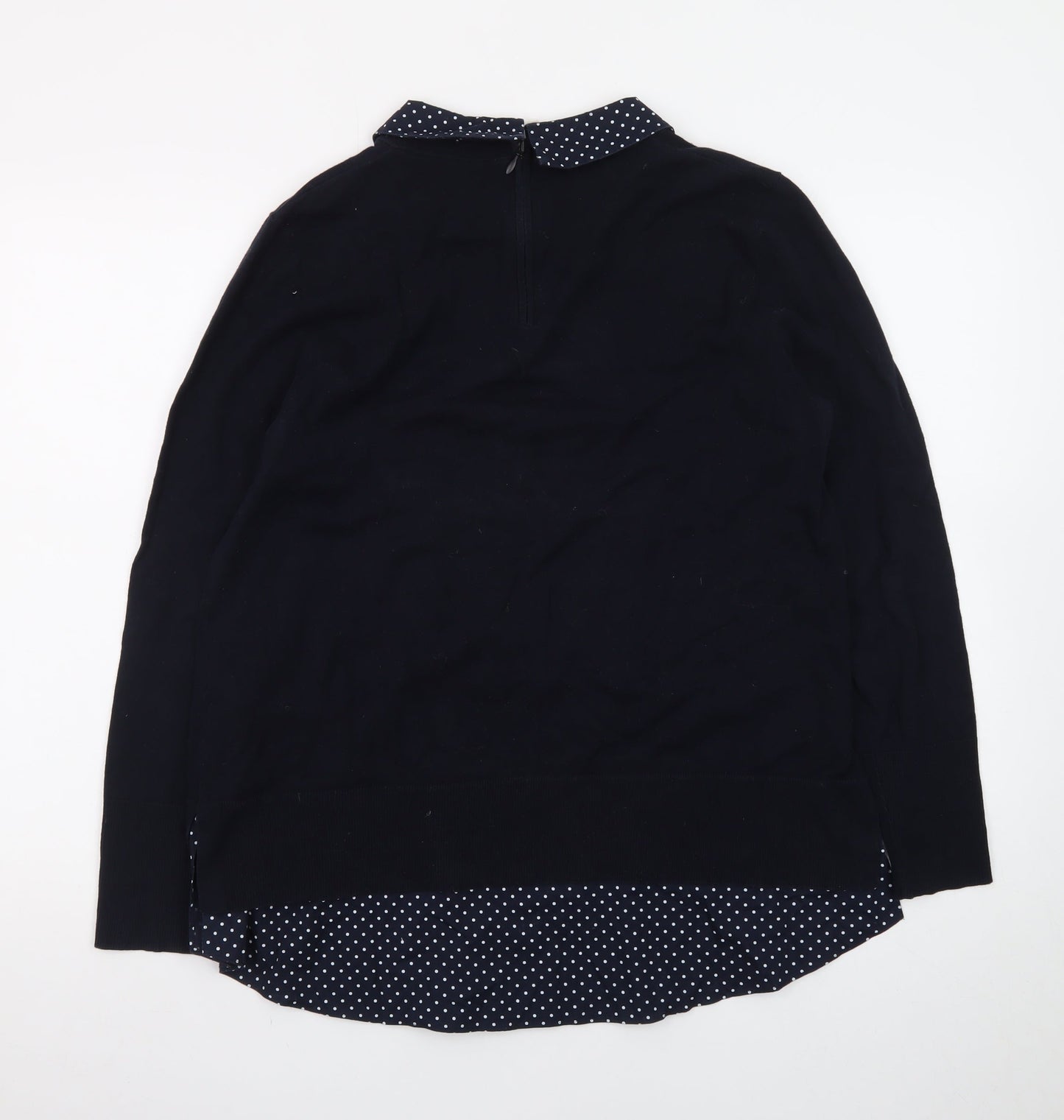 Hobbs Women Blue Collared Layered Look Cotton Jumper L