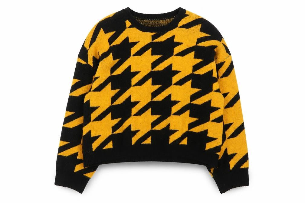ASOS Women’s Yellow Black Geometric Chunky Knit Jumper Size 16