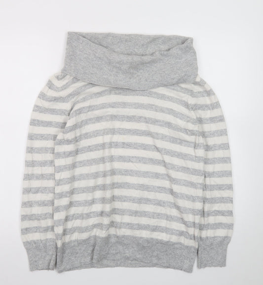 CC Women Grey Striped Cowl Neck Jumper XL Cotton Cashmere Blend