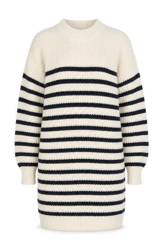 River Island Women Ivory Navy Striped Long Sleeve Jumper Dress L