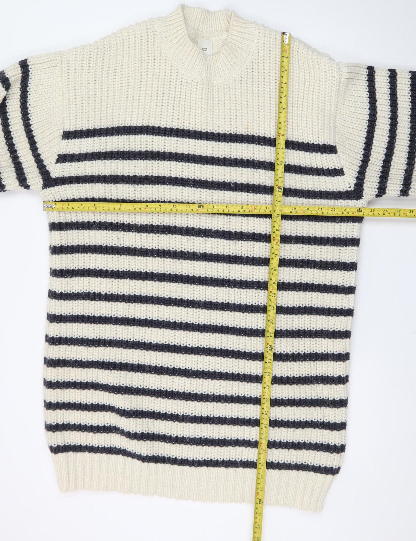 River Island Women Ivory Navy Striped Long Sleeve Jumper Dress L